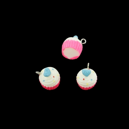 PLASTIC BEADS - RESIN 3D - PENDANT - CAKE WITH HEART 02 - 14x15mm PINK (LIGHT)-WHITE-BLUE - 2pcs. Hole-2.0mm