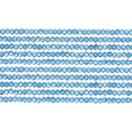 GLASS BEADS - FACETED RONDELLE CRYSTALS - 3x2mm - АВ TRANSPARENT - TURQUOISE BLUE 022AB - STRING (126pcs.) Hole-0.8mm