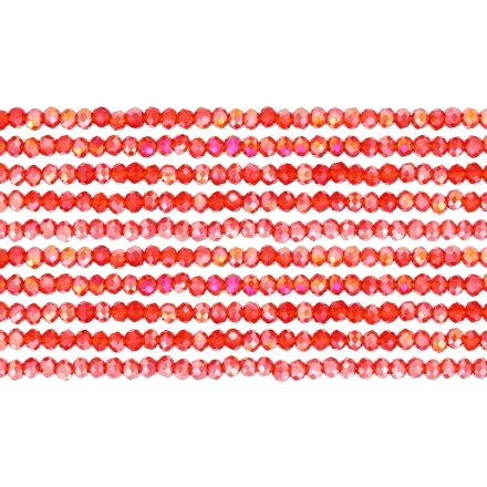 СТЪКЛЕНИ МЪНИСТА - КРИСТАЛИ - 2.5х2мм - АВ ПРОЗРАЧНИ - ЧЕРВЕНО 033AB - НАНИЗ (166 бр.) Отвор-0.8мм