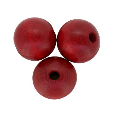 WOODEN BEADS - BALL SHAPED - 28x30mm RED (DARK) - 5pcs. Hole-5.0mm