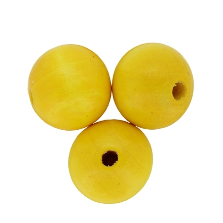 WOODEN BEADS - BALL SHAPED - 28x30mm YELLOW 12 - 5pcs. Hole-5.0mm