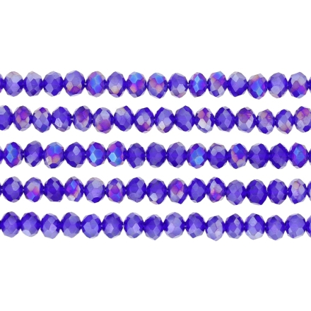 GLASS BEADS - FACETED RONDELLE CRYSTALS - 6x5mm - АВ TRANSPARENT - BLUE (DARK) 005АВ - STRING (88pcs.) Hole-1.2mm