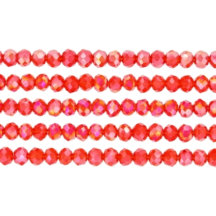 GLASS BEADS - FACETED RONDELLE CRYSTALS - 6x5mm - АВ TRANSPARENT - RED 033АВ - STRING (88pcs.) Hole-1.2mm