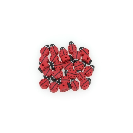 POLYMER CLAY FIMO BEADS - LADYBUG 01 - 8x10mm RED (LIGHT)-BLACK-WHITE - 50pcs. Hole-1.6mm