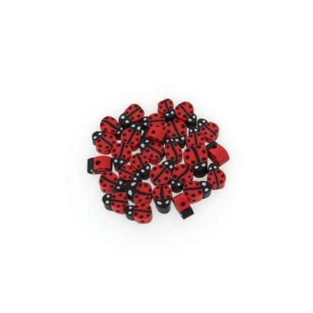 POLYMER CLAY FIMO BEADS - LADYBUG 01 - 8x10mm RED-BLACK-WHITE - 50pcs. Hole-1.6mm