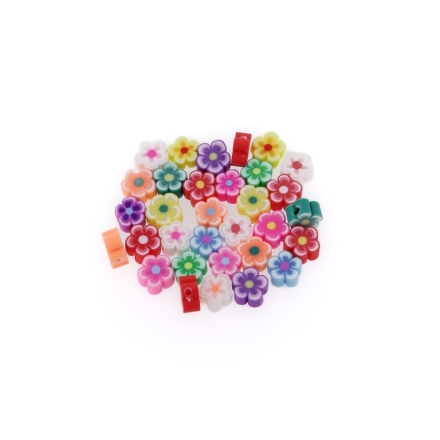 POLYMER CLAY FIMO BEADS - FLOWER 02 - 9mm MIX - 50pcs. Hole-1.6mm