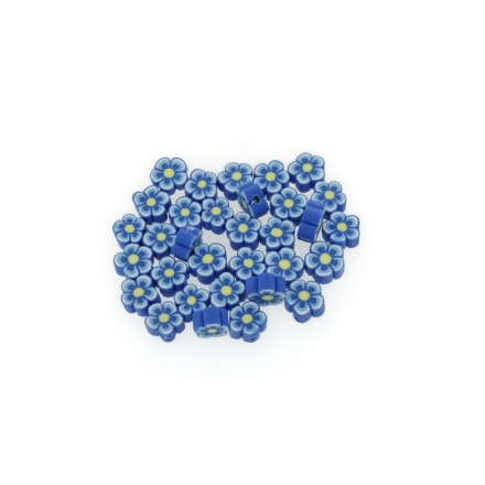 POLYMER CLAY FIMO BEADS - FLOWER 02 - 9mm BLUE (DARK)-WHITE-BLUE (LIGHT)-YELLOW - PACKAGE 1000pcs. Hole-1.6mm