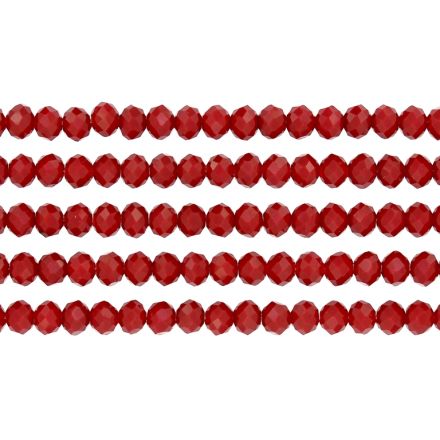 СТЪКЛЕНИ МЪНИСТА - КРИСТАЛИ - 6х5мм - ПЛЪТНИ - ЧЕРВЕНО 066 - НАНИЗ (88 бр.) Отвор-1.2мм