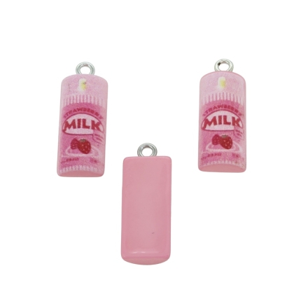 PLASTIC BEADS - RESIN 3D - PENDANT - STRAWBERRY MILK 01 - 10x23x5mm - PINK (LIGHT)-PINK (DARK)-RED - 2pcs. Hole-2.0mm