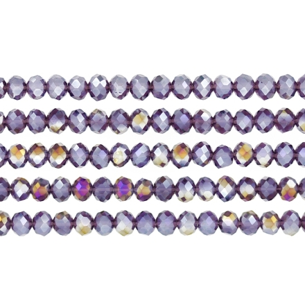 GLASS BEADS - FACETED RONDELLE CRYSTALS - 6x5mm - АВ TRANSPARENT - PURPLE (DARK) 010АВ - STRING (88pcs.) Hole-1.2mm