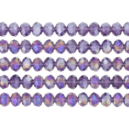 GLASS BEADS - FACETED RONDELLE CRYSTALS - 8x6mm - АВ TRANSPARENT - PURPLE (DARK) 010АВ - PACKAGE (5x66pcs.) Hole-1.5mm