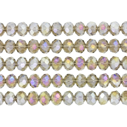 GLASS BEADS - FACETED RONDELLE CRYSTALS - 8x6mm - АВ TRANSPARENT - GRAY 018АВ - PACKAGE (5x66pcs.) Hole-1.5mm