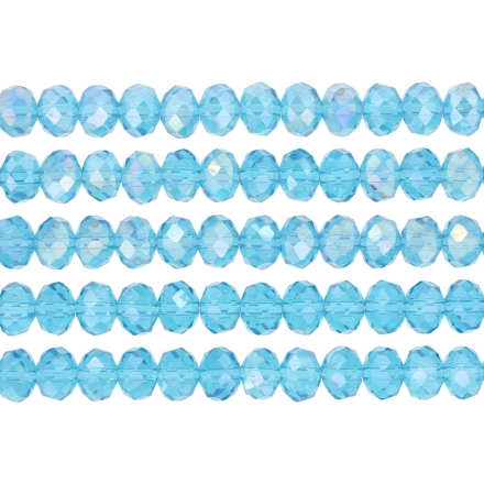 GLASS BEADS - FACETED RONDELLE CRYSTALS - 8x6mm - АВ TRANSPARENT - BLUE (LIGHT) 008АВ - STRING (66pcs.) Hole-1.5mm
