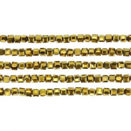  GLASS BEADS - CRYSTALS - CUBE 4x4mm - METALLIC - GOLD 111 - STRING (98pcs.) Hole-1.2mm