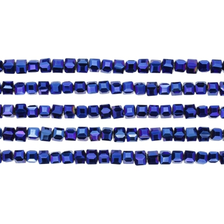 GLASS BEADS - CRYSTALS - CUBE 4x4mm - METALLIC - BLUE 117 - PACKAGE (5x98pcs.) Hole-1.2mm