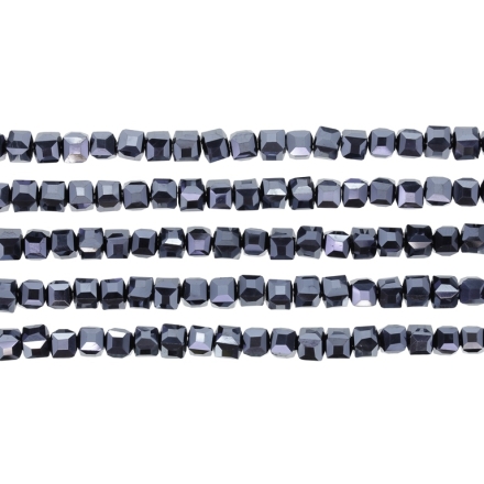 GLASS BEADS - CRYSTALS - CUBE 4x4mm - METALLIC - HEMATITE 113 - PACKAGE (5x98pcs.) Hole-1.2mm