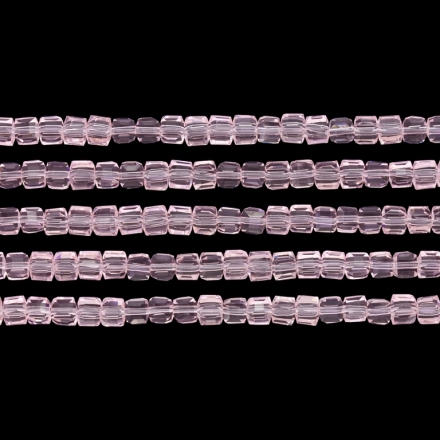  GLASS BEADS - CRYSTALS - CUBE 4x4mm - TRANSPARENT - PINK 031 - STRING (98pcs.) Hole-1.2mm