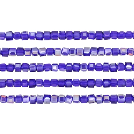 GLASS BEADS - CRYSTALS - CUBE 4х4mm - АВ TRANSPARENT - BLUE (DARK) 005АВ - PACKAGE (5х98pcs.) Hole-1.2mm