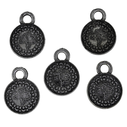 METAL PLATED PLASTIC / CCB BEADS - COIN WITH RING - MODEL 08 - 13mm - NICKEL (DARK) - 50g (217pcs.) Hole-3.0mm