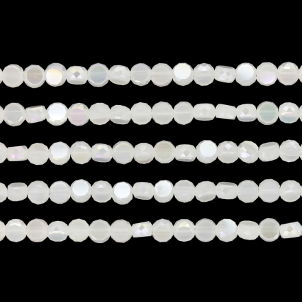 GLASS BEADS - CRYSTAL DISK FACETED - 6x3.5mm - АВ MILKY - WHITE 037АВ - PACKAGE (5x96pcs.) Hole-1.5mm