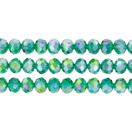 GLASS BEADS - FACETED RONDELLE CRYSTALS - 10x8mm - АВ TRANSPARENT - TURQUOISE GREEN 023АВ - STRING (70pcs.) Hole-1.5mm
