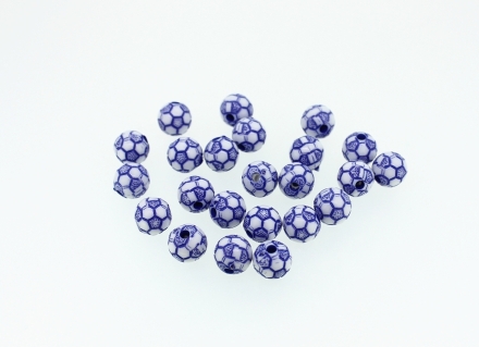 COLOR WASHED PLASTIC BEADS - FOOTBALL - 10mm WHITE WITH BLUE - PACKAGE 500g Hole-2.5mm (950pcs.)