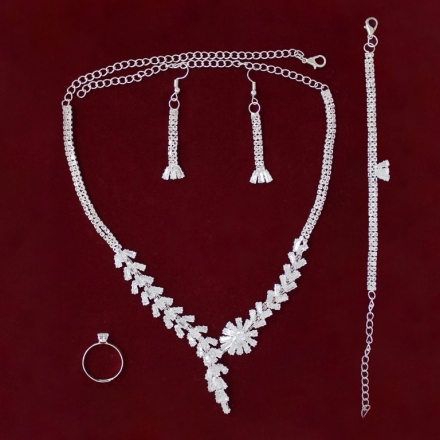 JEWELRY - SET - ZIRCON - S64 - SILVER WITH WHITE - 1 set