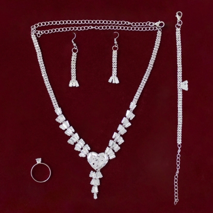 JEWELRY - SET - ZIRCON - S65 - SILVER WITH WHITE - 1 set