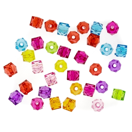 TRANSPARENT PLASTIC BEADS - CUBE FACETED - 5x6mm MIXED - 50g Hole-1.5mm (500pcs.)