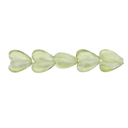 GLASS BEADS - MURANO STYLE - HEART 04 WITH SILVER FILLING - 12х12х8mm GREEN MILITARY (LIGHT) - 40pcs. Hole:1.5mm