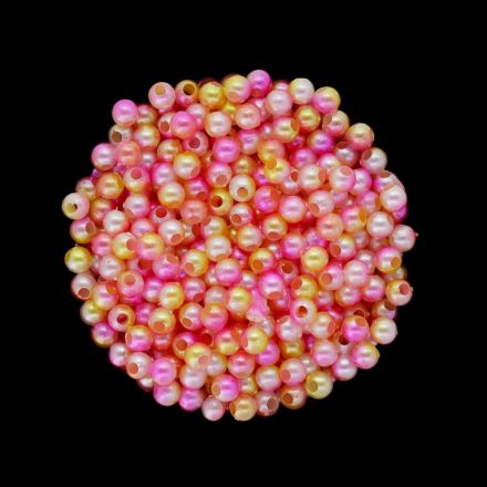 ПЛАСТМАСОВИ ПЕРЛИ - ТОПЧЕ - 4мм МНОГОЦВЕТНО - ЖЪЛТО-РОЗОВО-ЕКРЮ 009 - 50 гр. Отвор-1.5мм (1580 бр.)