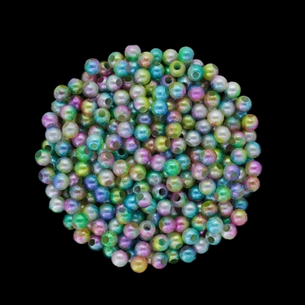 ACRYLIC IMITATION PLASTIC PEARLS - BALL - 4mm MULTICOLORED - YELLOW-PINK-TURQUOISE 010 - 50g Hole-1.5mm (1570pcs.)