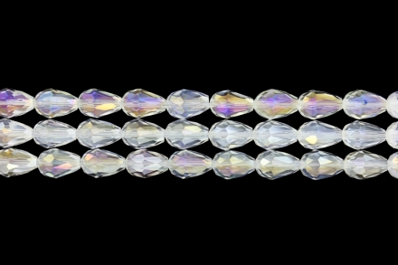 GLASS BEADS - TEARDROP CRYSTALS - 8x12mm - AB TRANSPARENT - WHITE 097 - STRING (60pcs.) Hole-1.5mm