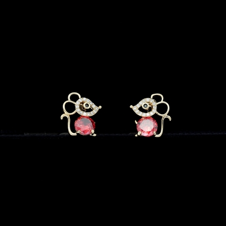 JEWELRY - EARRINGS - CLIP ON - ZIRCON - MOUSE Е458 - GOLD-RED-WHITE - 1 pair