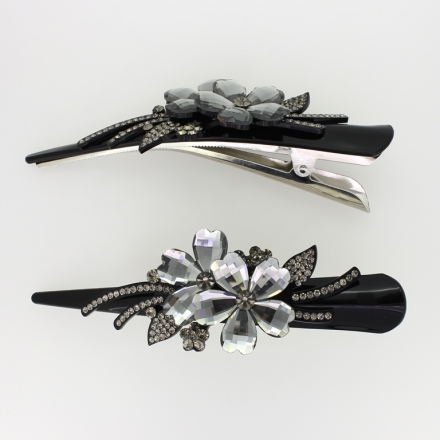 JEWELRY - DOVETAIL HAIR CLIP 03 - CLAW HAIR CLIP WITH CRYSTALS SH047 - 13x4x3cm BLACK-GRAY - 1pc.