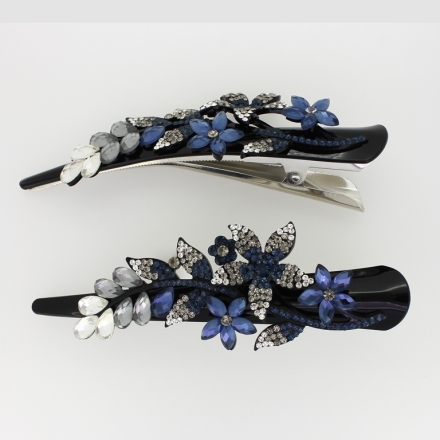 JEWELRY - DOVETAIL HAIR CLIP 03 - CLAW HAIR CLIP WITH CRYSTALS SH051 - 13x4.5x2.8cm BLACK-BLUE-GRAY - PACKAGE 2pcs.