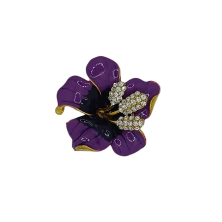 JEWELRY - BROOCH - ENAMEL AND CRYSTALS - LILY В186 - 4.7x4.5cm GOLD-PURPLE (DARK)-PURPLE-WHITE - PACKAGE 6pcs.