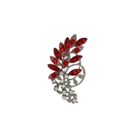 JEWELRY - BROOCH - METAL AND CRYSTALS - BRANCH В196 - 2.8x5cm NICKEL-WHITE-RED - 1pc.