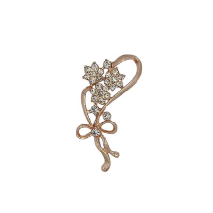 JEWELRY - BROOCH - METAL AND CRYSTALS - RIBBON В198 - 3.2x5.2cm GOLD-PINK-WHITE - 1pc.