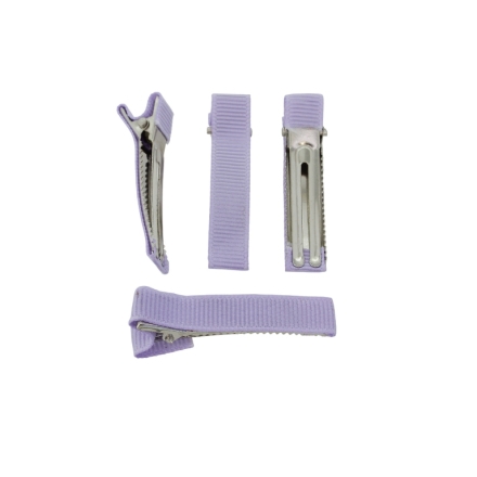 METAL ELEMENTS - CROCODILE DUCKBILL HAIR CLIP WITH TEETH 03 - METAL AND SATIN - 48x10x12mm NICKEL AND PURPLE 009 - 5pcs.