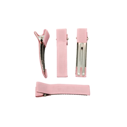 METAL ELEMENTS - CROCODILE DUCKBILL HAIR CLIP WITH TEETH 03 - METAL AND SATIN - 48x10x12mm NICKEL AND PINK 008 - PACKAGE 50pcs.