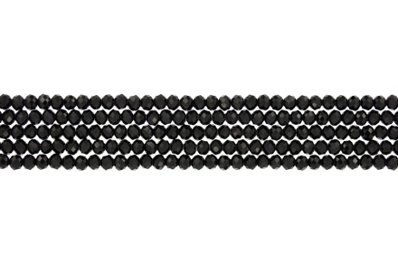 GLASS BEADS - FACETED RONDELLE CRYSTALS - 4x3mm - OPAQUE - BLACK 002 - STRING (128pcs.) Hole-1.0mm