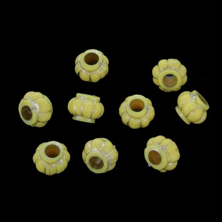 OPAQUE SILVER WASHED PLASTIC BEADS - SILVER THREAD - LANTERN 02 - 7х10mm YELLOW - 50g Hole-4.0mm (150pcs.)