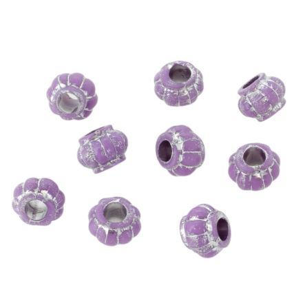 OPAQUE SILVER WASHED PLASTIC BEADS - SILVER THREAD - LANTERN 02 - 7х10mm PURPLE - 50g Hole-4.0mm (150pcs.)