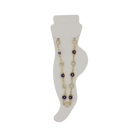 JEWELRY - ANKLET - BRASS AND ENAMEL - CHAIN - 20cm EYE AND CRYSTAL GK047 - GOLD AND BLUE (DARK) - PACKAGE 2pcs.