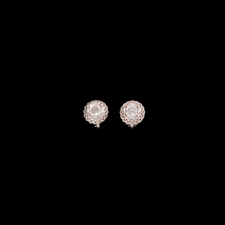 JEWELRY - EARRINGS - CLIPS - ZIRCON - FLOWER Е570 - 1.4x1.4cm ROSE GOLD AND WHITE - 1 pair