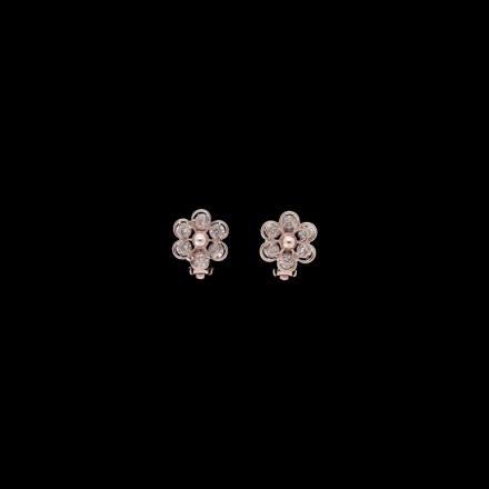 JEWELRY - EARRINGS - CLIPS - ZIRCON - FLOWER Е572 - 1.4x1.4cm ROSE GOLD AND WHITE - 1 pair