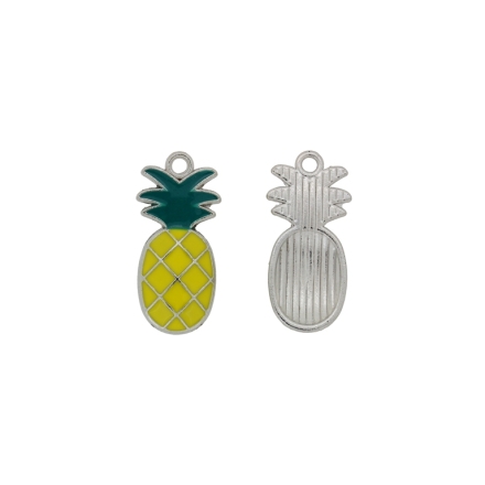 METAL BEADS WITH ENAMEL - PENDANT - PINEAPPLE 02 - 11x24x3mm NICKEL-YELLOW-GREEN (DARK) - 5pcs. Hole-1.8mm