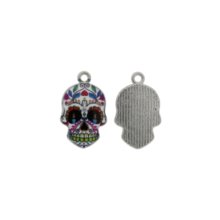 METAL BEADS WITH ENAMEL - PENDANT - SKULL 05 - 14x22x2mm NICKEL-WHITE-BLUE (DARK) - PACKAGE 30pcs. Hole-1.8mm
