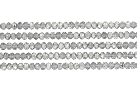 GLASS BEADS - FACETED RONDELLE CRYSTALS - 6x5mm - TRANSPARENT - SILVER HALF-METALLIC 108 - PACKAGE (5x88pcs.) Hole-1.2mm